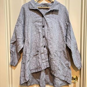 Dress To Kill Jane Mohr Button Up Pocket Shirt Tunic Art 2 Wear Lagenlook Gray